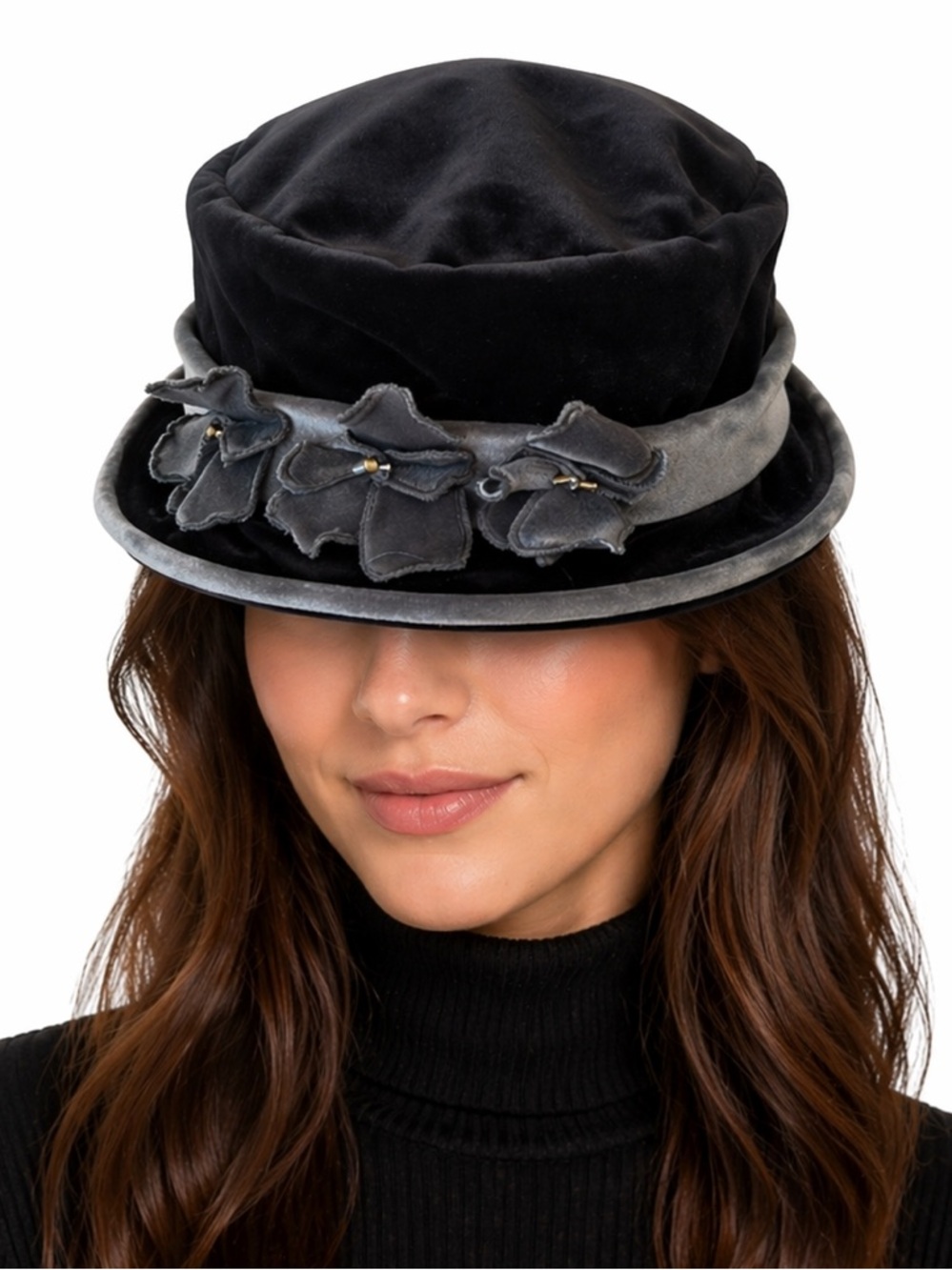 Black Velvet Cloche Hat 1920s Style